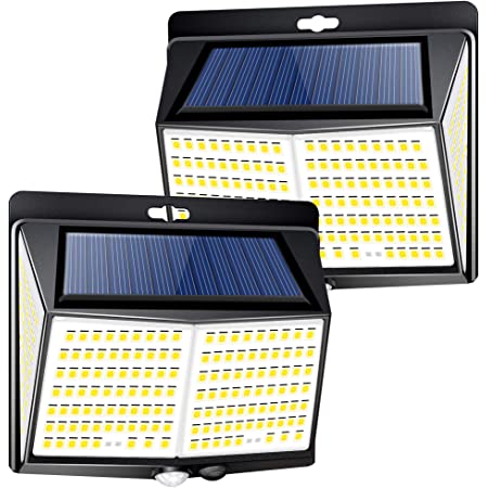Aootek 238 LED ソーラーライト 屋外 人感センサーライト 15.2平方インチの改良版ソーラーパネル 3つの点灯モード（防犯/一晩中点灯/スマート輝度調整） IP65防水規格 広角（2パック）