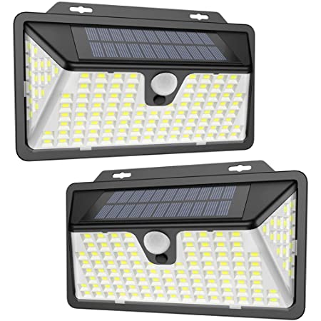 Aootek 238 LED ソーラーライト 屋外 人感センサーライト 15.2平方インチの改良版ソーラーパネル 3つの点灯モード（防犯/一晩中点灯/スマート輝度調整） IP65防水規格 広角（2パック）