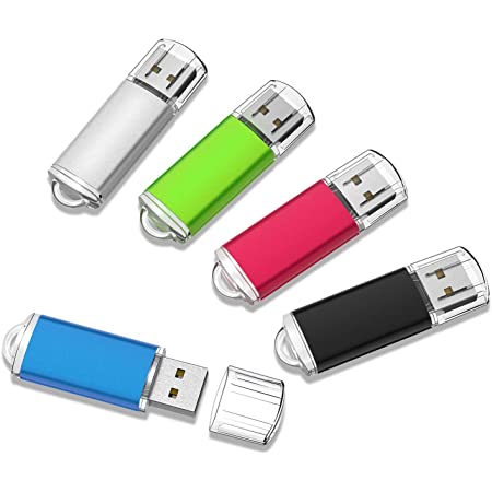 RAOYI USBメモリ 32GB USB2.0 5個セット フラッシュドライブ キャップ式 コンパクト 5色（黒、赤、青、緑、銀）