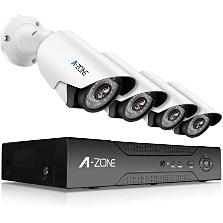 A-ZONE 500万画素タイプ 防犯カメラキット 4CHレコーダー＆4台カメラフルハイビジョン 防水IP67 暗視撮影 ナイトビジョン監視カメラiPhone Android スマホ PC 遠隔監視 対応 (2TBHDD付き)