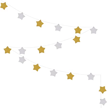 CCINEE 誕生日 飾り付け クリスマス スター 星 ガーランド デコレーション 飾り10cm×10cm 約3m (表金色＆裏銀色)
