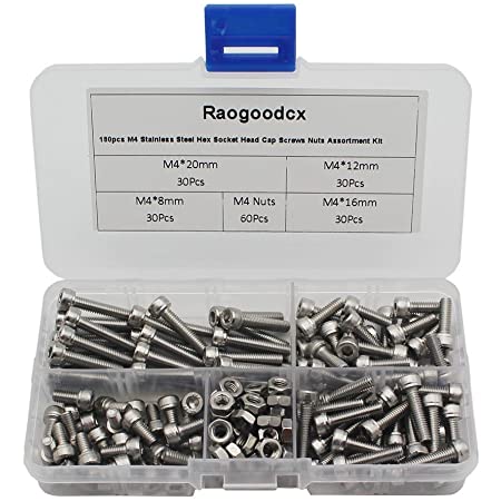 Raogoodcx M4 六角穴付きボルト セット ステンレス 修理ツール ナット 8mm 12mm 16mm 20mm 詰め合わせ 収納ケース付き 180本入り