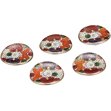 九谷焼 青郊窯 姫皿（5枚セット） 四季の花 [箸置き 極小の豆皿]