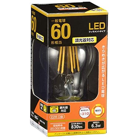 オーム電機 LED電球 フィラメント E26 60形相当 全方向 調光器対応 クリア 電球色 LDA6L/D C6 06-3483 OHM