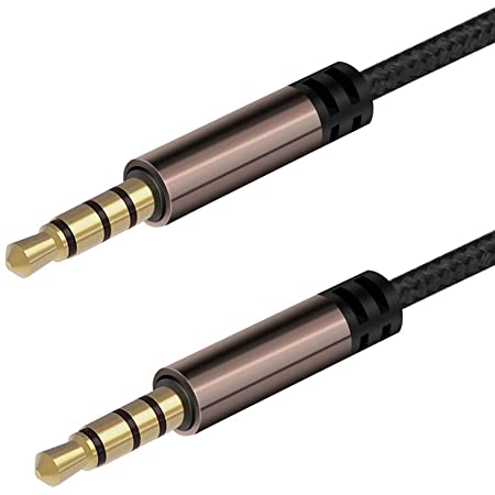 TRRSオーディオケーブル，CableCreation 3ft(0.9m) 3.5mm右側L型M to M(オスーオス)AuxジャックHiFi変換ケーブル シルバーメッキ銅コア 4芯 車載/iPhones/PS4ヘッドセット/Sony等に対応 24K金メッキ端子採用 ブラック（ご注意：Beatヘッドセットは非対応！））