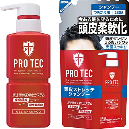PRO TEC(プロテク) (医薬部外品) 頭皮ストレッチ シャンプー 詰め替え230g×3個+デオドラントソープ1回分おまけ付