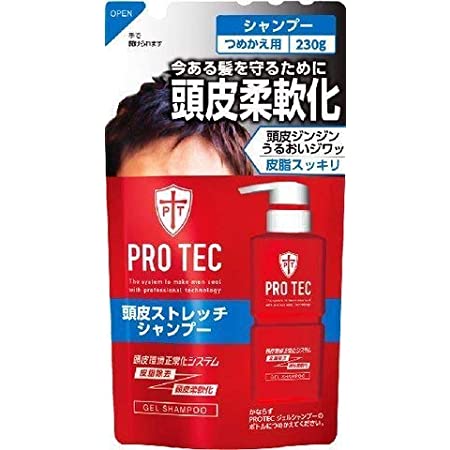 PRO TEC(プロテク) (医薬部外品) 頭皮ストレッチ シャンプー 詰め替え230g×3個+デオドラントソープ1回分おまけ付