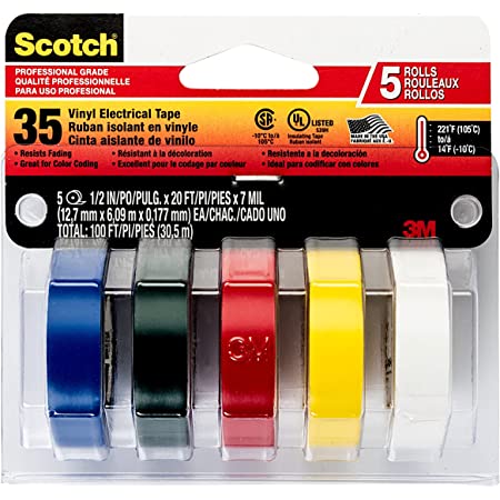 ビニールテープ 6色入 電気絶縁 テープ ハーネステープ 耐熱 テープ 17mm x 9m