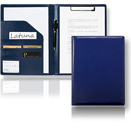 A4バインダー 多機能フォルダー クリップボード A4ファイル 12桁電卓付き A4書類契約フォルダー ビジネスオフィス用品 高級PU材質 ペンホルダー付き オフィス用品 (ブルー)