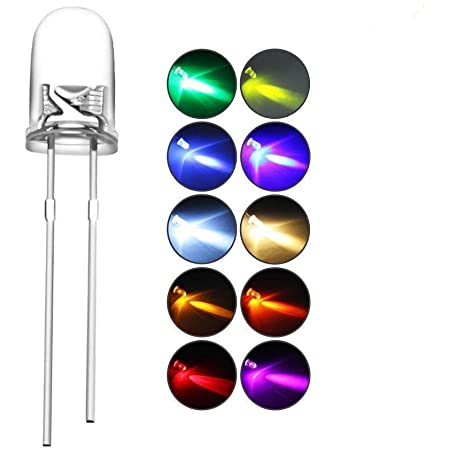 DiCUNO 発光ダイオード 5mm 10色 透明LEDセット 赤/青/白/橙/黄/緑/ピンク/紫/電球色/鶸色 各20個 透明 200個入