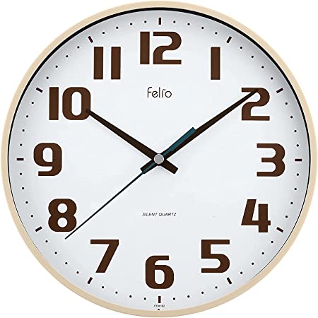 NUOVO 掛け時計 非電波 アナログ クロック サイレント ウォールクロック 木の色 数字 壁掛け時計 直径約26cm 連続秒針 プラスチック枠「木色塗装」 木目調