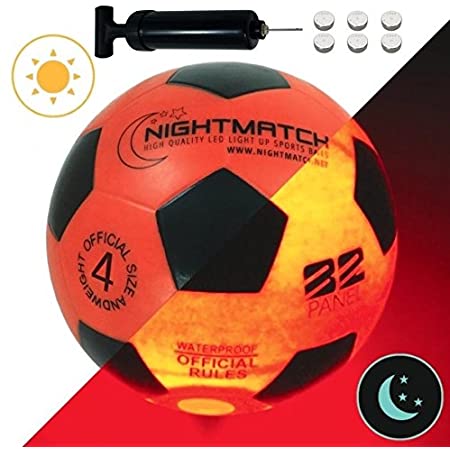 光るサッカーボール 4号球 選べる3カラー NIGHTMATCH ナイトマッチ LED ライトアップ サッカーボール フリースタイル フットサル オレンジ/ブラック 【空気入れポンプ、予備電池付】