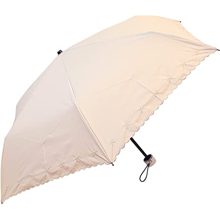 軽量220g 晴雨兼用 日傘 紫外線99% カット 生地裏カラーコーティング リボン刺繍スカラ 55cm 折りたたみ ミニ傘 (ピンク)