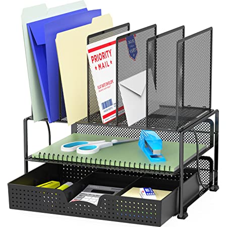 ファイルボックス 金属メッシュな網状設計 収納ボックス ファイルスタンド 書類ケース 卓上収納ボックス 文具収納 事務用品 マガジンラック 広告スタンド デスクオーガナイザー (黒)