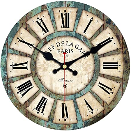 Lupo(ルポ) 壁掛け 時計 ウォール クロック レトロ アンティーク 西海岸 北欧風 マリン 大理石 ウッド カラフル 木製 直径30cm (ストーン)