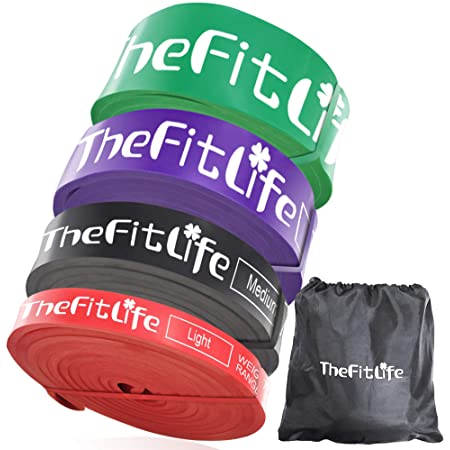 TheFitLife トレーニングチューブ 懸垂チューブ 懸垂補助 トレーニングバンド 筋トレチューブ – 天然ラテックス製 懸垂アシスト フィットネスチューブ ヨガ リハビリ ストレッチ 収納ポーチ・日本語説明書付 (4色セット)