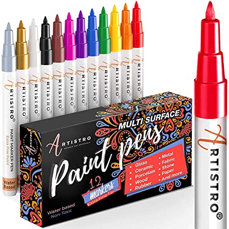 Metallic Paint Pens メタリック ペイントペン ロックペインティング 石 小石 セラミック ガラス 木 布 生地 スクラップブック フォトアルバム カードストック アクリル ペイントマーカー 12本セット 極細 チップ 0.7mm