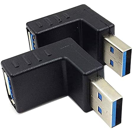 Focentto (2個セット) USB 3.0 アダプタ L型 90度 直角 方向 変換 Type A (タイプa オス〜タイプa メス) 上向き 下向き 変換アダプター コネクター (黒)
