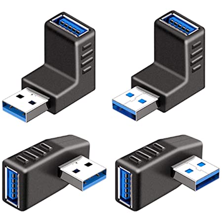 Focentto (2個セット) USB 3.0 アダプタ L型 90度 直角 方向 変換 Type A (タイプa オス〜タイプa メス) 上向き 下向き 変換アダプター コネクター (黒)