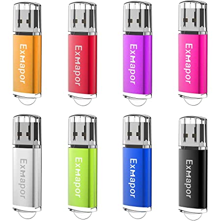 8個セット 1GB USBメモリ Exmapor キャップ式 USBフラッシュドライブ 8色（オレンジ、赤、紫、ピンク、銀、緑、青、黒）5年保証