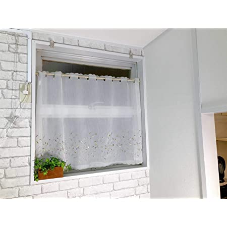 【cloth shop 布や】カフェ カーテン 小窓用 幅 約 100x丈45cm [ボイル刺繍 ベージュ]
