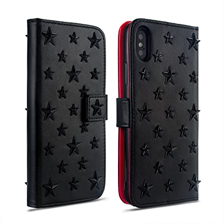 iphone X XS ケース おしゃれ あいふぉんてんカバー スタッズ あいふぉんてんケース メンズ レディース あいふぉんxs 手帳型 レザー 黒 ブラック amo2400