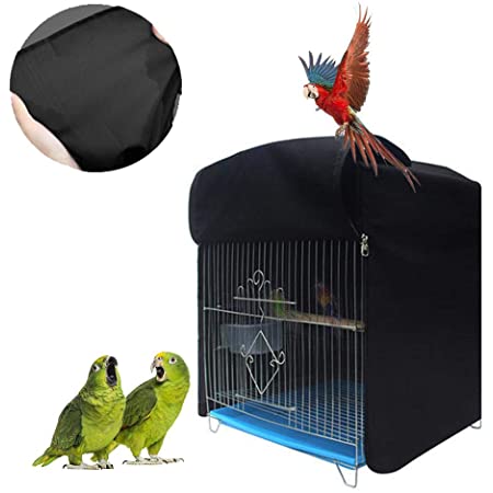 ケージカバー シェード布 鳥ケージアクセサリー 実用的 通気性 耐久性 遮光 – ブラック
