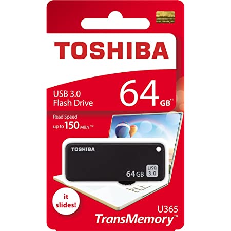 64GB USBメモリー USB3.0 TOSHIBA 東芝 TransMemory U365 R:150MB/s スライド式 ブラック 海外リテール THN-U365K0640C4