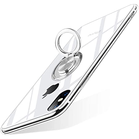 E Segoi iPhone Xs ケース/iPhone X ケース リング付き メッキ加工 スタンド機能 透明PC 落下防止 おしゃれ 軽量 薄型 アイフォンX/Xsケース 一体型カバー 5.8インチ (iPhone Xs/X, シルバー)