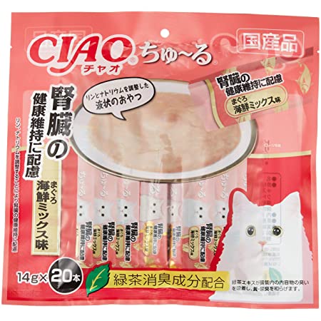 チャオ (CIAO) 猫用おやつ ちゅ~る 腎臓の健康維持に配慮 まぐろ 海鮮ミックス味 14g×20本入