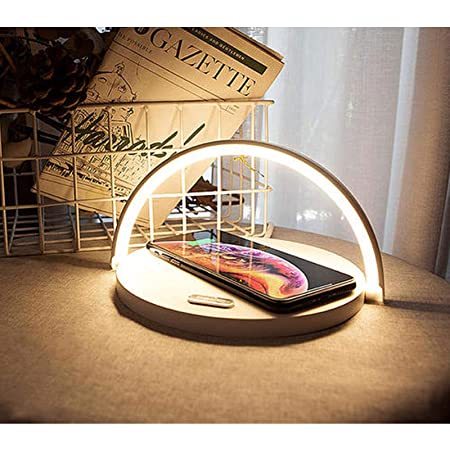 木の光 テーブルランプ ブルートゥーススピーカー、無線充電、睡眠モード、無段光度調節機能付きの床頭台ランプ