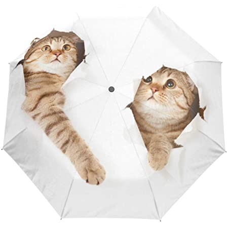 SUKAU 折り畳み傘 自動開閉 晴雨兼用 軽量 レディース 日傘 uvカット 100 遮光 折りたたみ 傘 猫柄 双子 メンズ ワンタッチ 紫外線対策 頑丈な8本骨 耐強風 収納ケース付