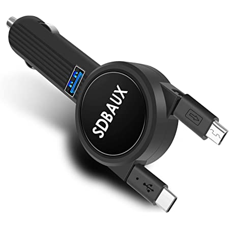 SDBAUX カーチャージャー二重ライトニング巻き取りケーブル70cm USB1ポート3.1A 15W急速充電Phone 12 11 Pro Max XS XR X 8 7 6 Plus等対応
