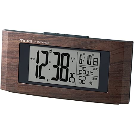 MAG(マグ) 目覚まし時計 電波 デジタル ウッドライン 温度 湿度 カレンダー表示 木目調 ブラウン T-743BR-Z