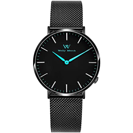Welly Merck メンズ アナログ表示 スイスムーブメント 腕時計 本革ベルト ブラック 防水