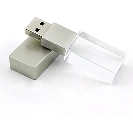 64GB USBメモリー USB2.0フラッシュメモリ クリスタルストーン キラキラ ブルーLEDライト付き ミニサイズ ユニーク おしゃれギフト 小型 防水 防塵 大容量 メタル クリア ガラス 光る メモリースティック (シルバー)