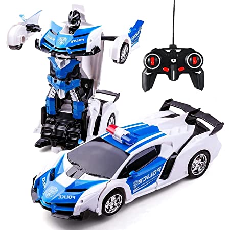 多機能ロボットおもちゃ ラジコンロボット RCカー おもちゃの車 ロボットに変換 安定性高い 耐衝撃 子供おもちゃ 贈り物 (警察の車)