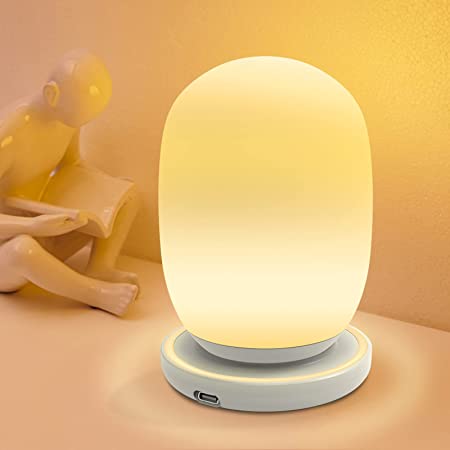 Rocomoco LEDナイトライト 間接照明スタンド ムードライト usb充電 3段階調光 6色変換 タッチ式 授乳ライト ベッドサイドライト テーブルランプ 木目調 プレゼント