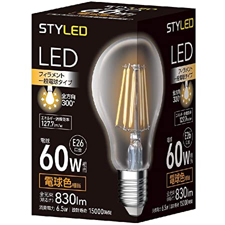 スタイルド LED電球 フィラメント 60W相当 口金直径26mm 一般電球形 全配光 電球色 クリア YDAC60L1