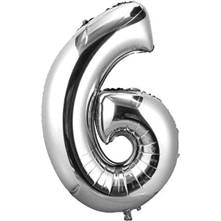 お誕生日パーティー シルバー風船 数字6 バルーンｘ1個 バルーンｘ2個 風船セット （シルバー6） (数字：6)