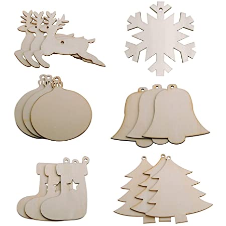 Healifty 30pcs木製クリスマスツリーオーナメントスノーフレークレンタルストッキングクリスマスハンギング装飾6スタイル