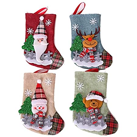 Minloor 4枚セット クリスマス ストッキング お菓子入り　ギフトバッグ お菓子 靴下 クリスマスツリー 飾り サンタ、雪だるま、トナカイ、ベアスタイル 16 * 12 * 8cm