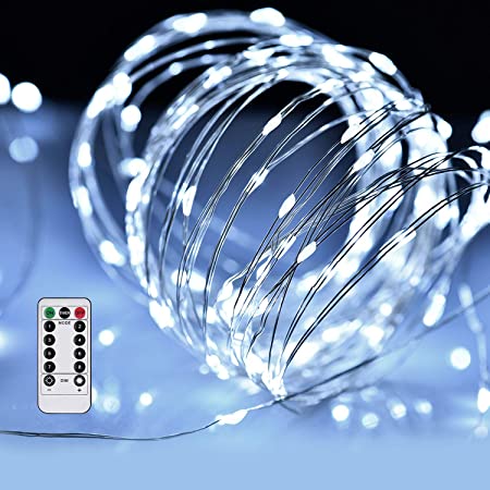 LED イルミネーションライトurlife LEDストリングスライト 100球 10m 8種光るパターン 電池式 水を防ぎ フェアリーライト タイム設定付 調光可能 リモコン付属 屋内・屋外兼用 新年 バレンタインデー 贈り物 (銅線ウォームホワイト)