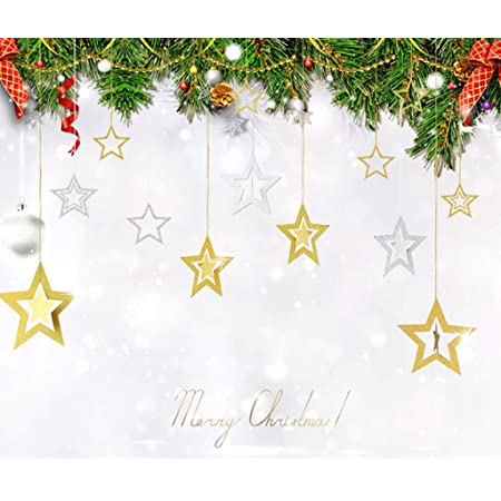 CINECE クリスマス飾り 新年 星型 オーナメント グッズ 飾り 装飾 幸せを運ぶ スター パーティー 壁掛け 吊るし飾り１４枚 (ゴールド＋シルバー)