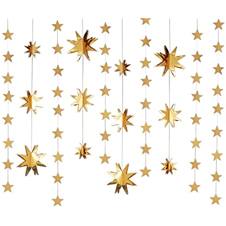 CINECE クリスマス飾り 新年 星型 オーナメント グッズ 飾り 装飾 幸せを運ぶ スター パーティー 壁掛け 吊るし飾り１４枚 (ゴールド＋シルバー)
