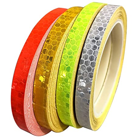 Kiligen 4個反射テープ、10mm×8m防水反射安全テープリフレクター警告テープ（赤、緑、黄、白）