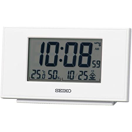 セイコークロック 置き時計 白パール 本体サイズ:7.8×13.5×3.8cm 目覚まし時計 電波 デジタル カレンダー 温度 湿度 表示 SQ790W