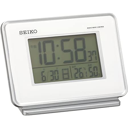 セイコークロック 置き時計 白パール 本体サイズ:7.8×13.5×3.8cm 目覚まし時計 電波 デジタル カレンダー 温度 湿度 表示 SQ790W