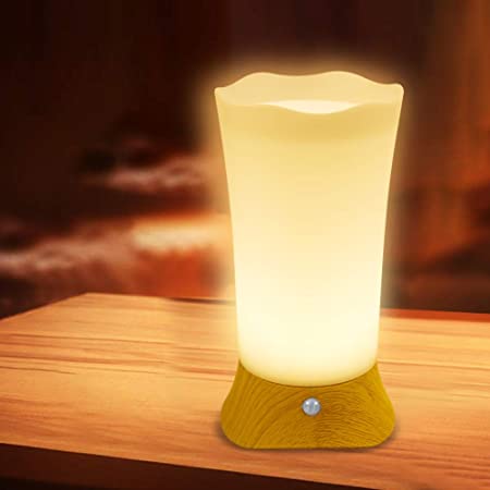 Lifeholder LEDナイトライト センサーライト 暗闇人感自動点灯 常時点灯 オフ 3段階切り替え 足元ライト 木目調 室内照明 屋内 玄関 階段 乾電池式 暖色系（花形） (17.8X9.3X9.3cm)