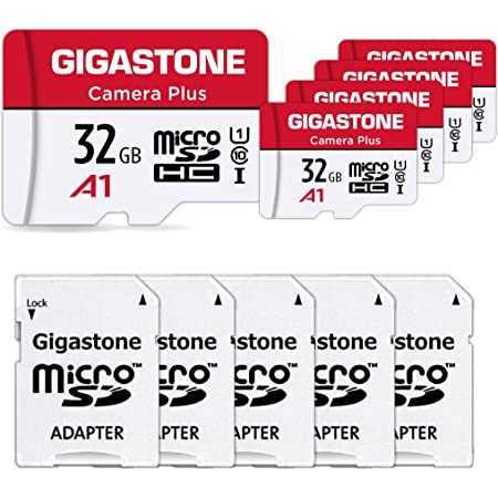 Gigastone Micro SD Card 32GB マイクロSDカード フルHD 5Pack 5個セット 5 SDアダプタ付 5 ミニ収納ケース付 Gopro アクションカメラ スポーツカメラ SDHC U1 C10 90MB/S 高速 micro sd カード Class 10 UHS-I Full HD 動画